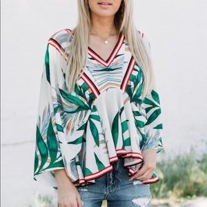 Tropical Print Peplum Top Flying Tomato